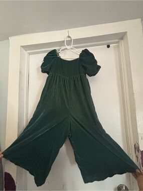 Janie and Jack Emerald Green Velvet Puff-Sleeve Jumpsuit